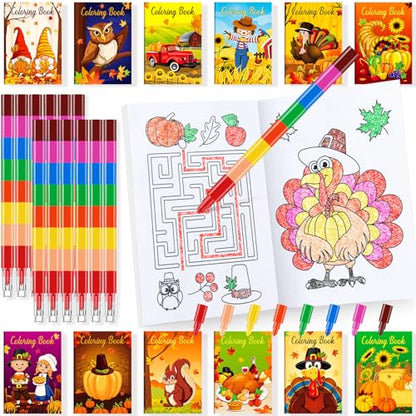 BenLouis 24 Thanksgiving Mini Coloring Books with 24 Crayons for Kids Bulk - style: Thanksgiving