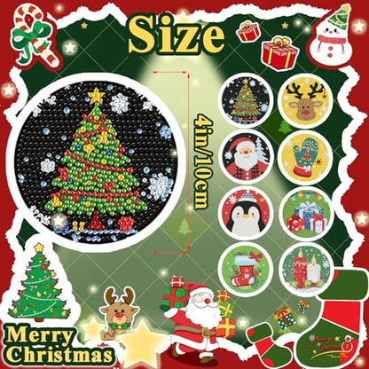 Leatrice 8 PCS Christmas Diamond Art Coasters Kits with Holder 4 in - color: AA Chrismaths b