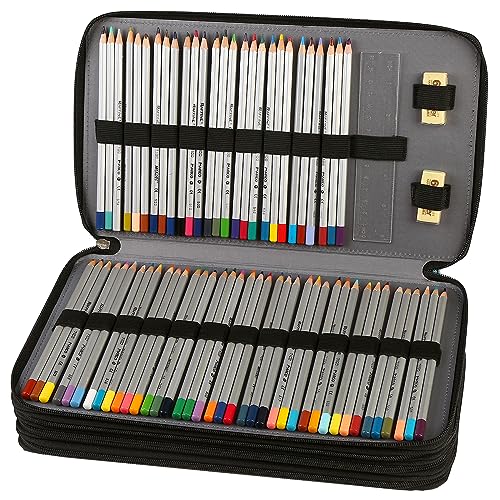 300 Slots Canvas Pencil Case 4-Layer Zipped Holder w/Handle - color: Galaxy Black, size: 300