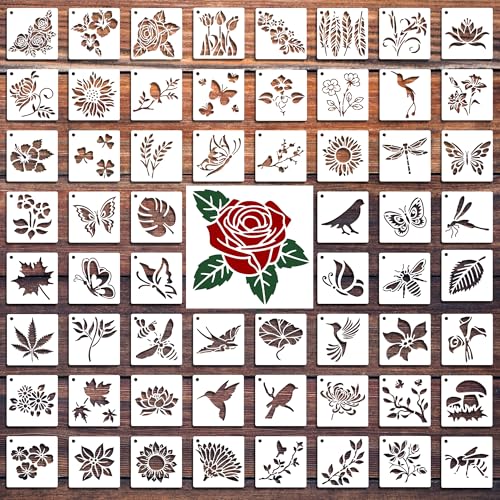 60Pcs Botanical Stencils, Reusable Butterfly & Flower Painting Templates - style: Flower A