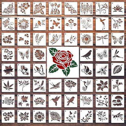 60Pcs Botanical Stencils, Reusable Butterfly & Flower Painting Templates - style: Flower A