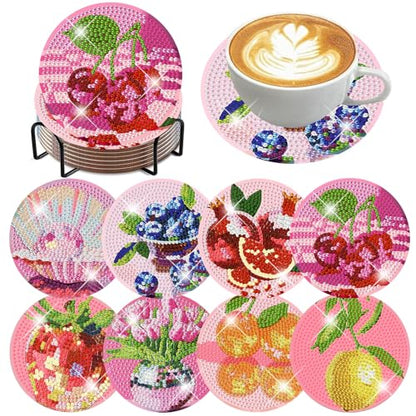 HHMATITS 8 Pcs Pink Disco Diamond Art Coasters Kit for Adults 4X4IN - color: Disco