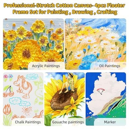 4 Pack 16 x 20 inch Floater Frame Canvas –Gallery Wrapped Canvas Set - color: Light Brown, size: 4pk-16x20 in