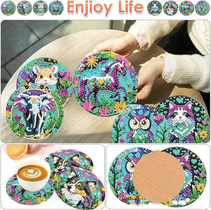 ijbnhd 8 PCS Animals Diamond Painting Coasters 4X4inch(Cork Wooden Pad) - color: Animals