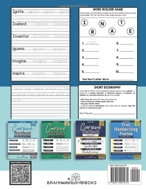 Print Handwriting Workbook For Kids Ages 8-12: Develop Clear and Confident Handwriting with Step-by-Step Practice and Engaging Exercises
