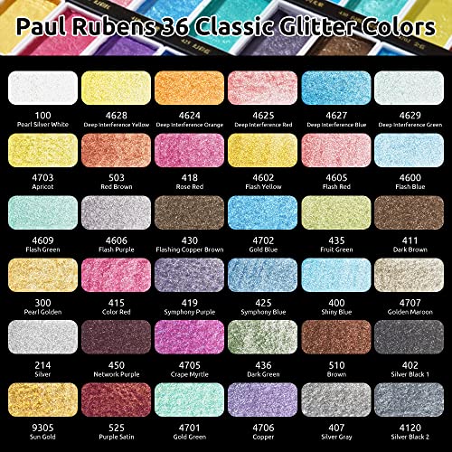 Paul Rubens Watercolor Paint Set, 36 Classical Glittery Colors Solid Paints - color: 36 glitter colors