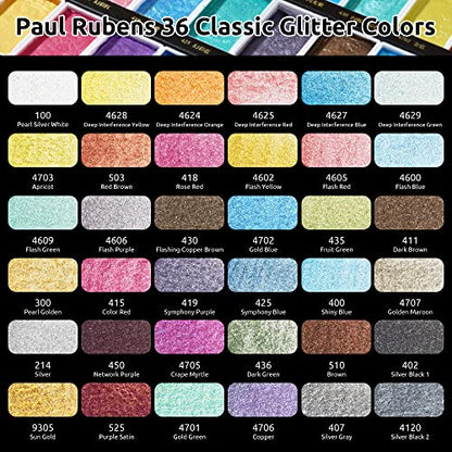 Paul Rubens Watercolor Paint Set, 36 Classical Glittery Colors Solid Paints - color: 36 glitter colors