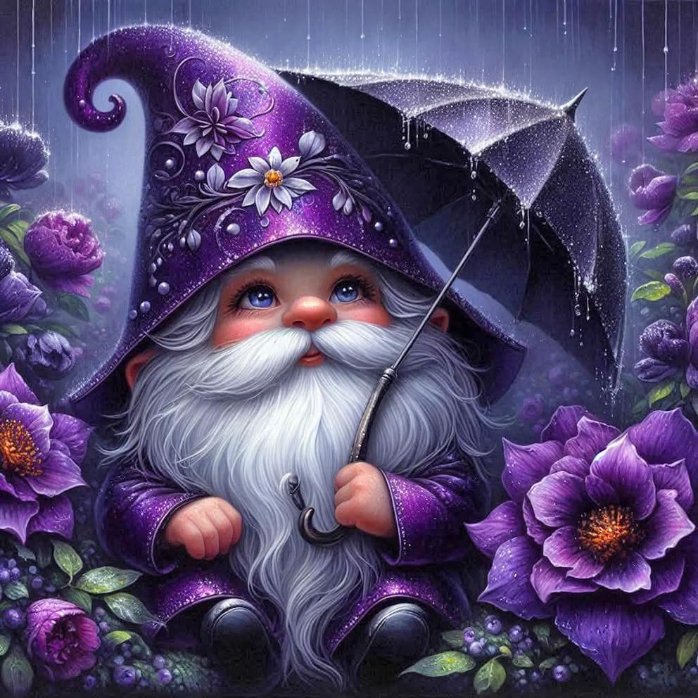 Gnome Diamond Art Kits for Adults,Diamond Painting Kit 14x14IN - color: Purple Gnome