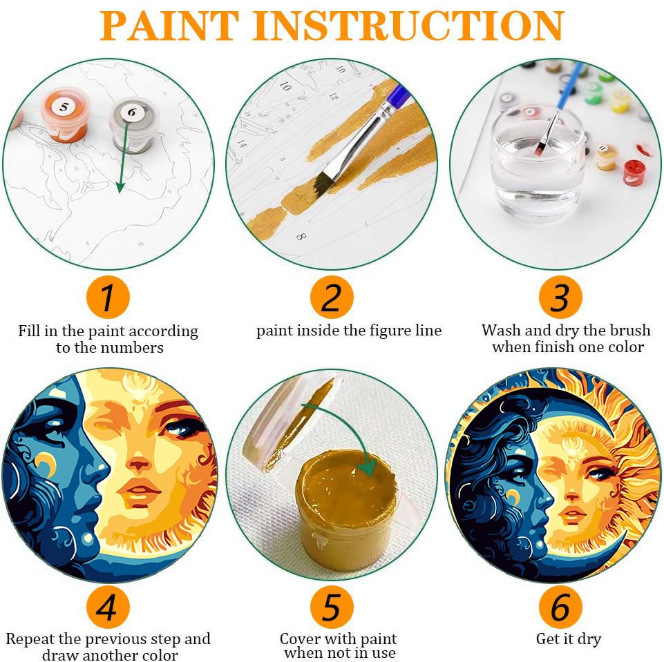 Axquilon 3 Packs Framed Paint by Numbers Kit for Adults 8x8in - color: 3 Pack Sun and Moon with Easel