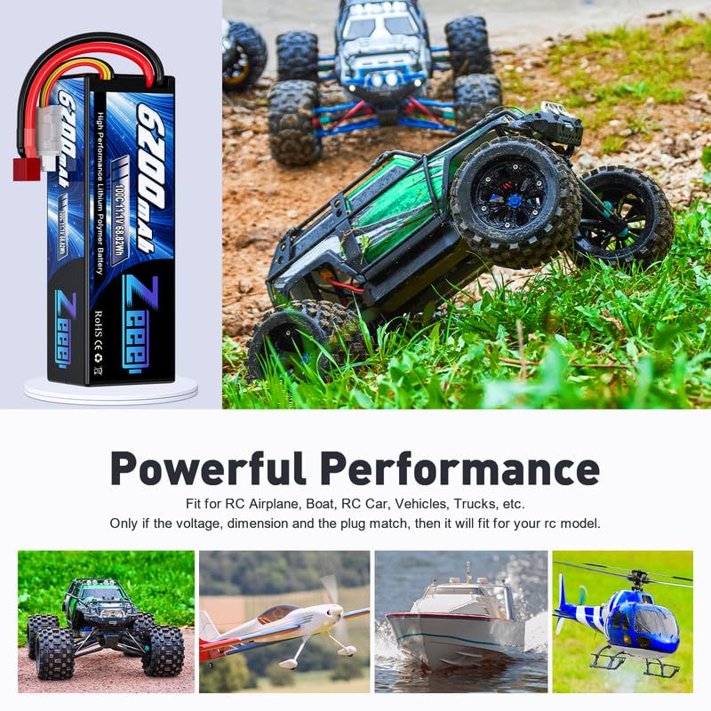 Zeee 3S Lipo Battery 6200mAh 11.1V 100C with T Connector (2 Pack)