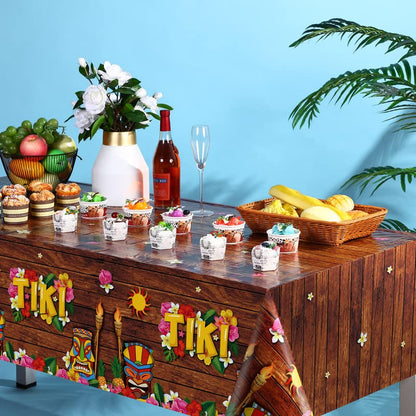 Frienda 3 Pcs Tiki Tablecloth Luau Table Cover Hawaiian Decor, Retro Style - style: Retro