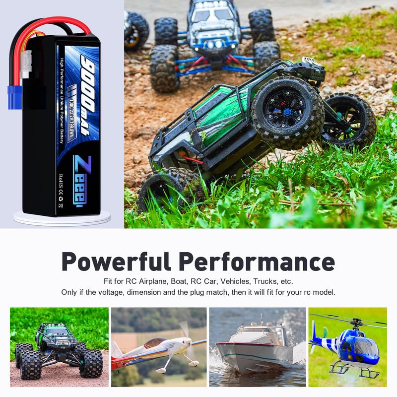 Zeee 6S Lipo Battery 9000mAh 22.2V 100C EC5 Connector (2 Pack)