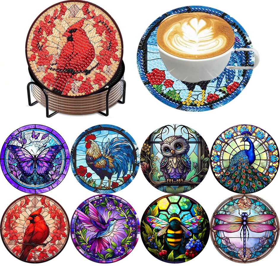 ijbnhd 8 Pack Diamond Art Coasters Kits Animals Diamond Painting Coasters - color: Animals-2