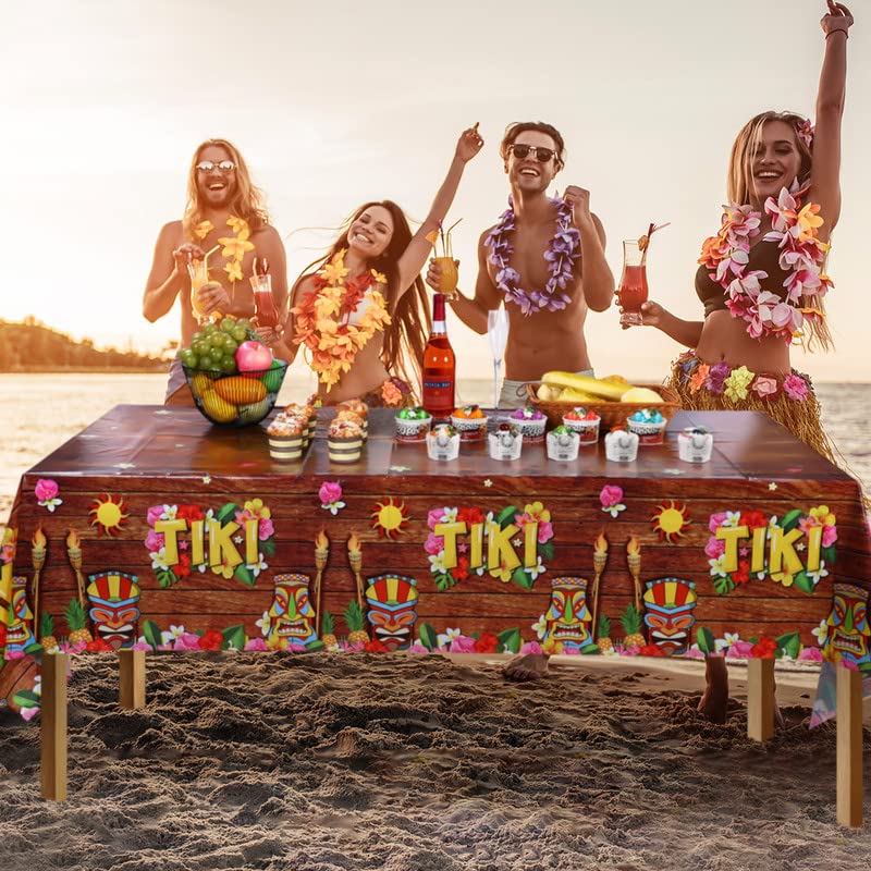 Frienda 3 Pcs Tiki Tablecloth Luau Table Cover Hawaiian Decor, Retro Style - style: Retro