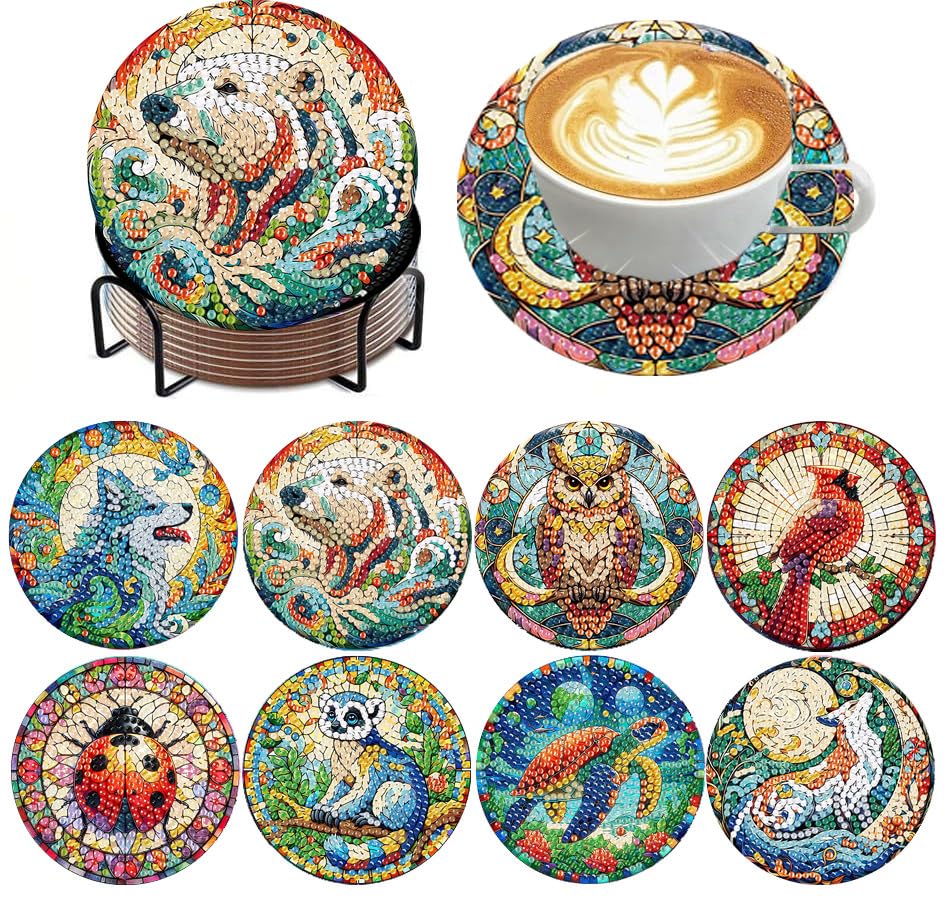 ijbnhd 8 PCS Animals Diamond Art Coasters Kit - color: Animals-3