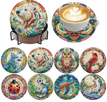 ijbnhd 8 PCS Animals Diamond Art Coasters Kit - color: Animals-3