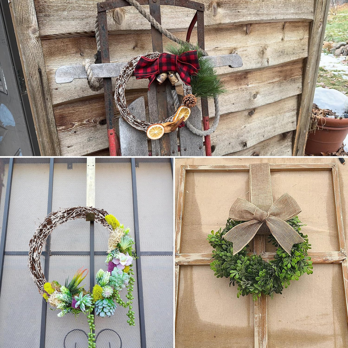 7 Pcs 12 inch Natural Grapevine Wreath Set - size: 7 Pcs 12 inch white